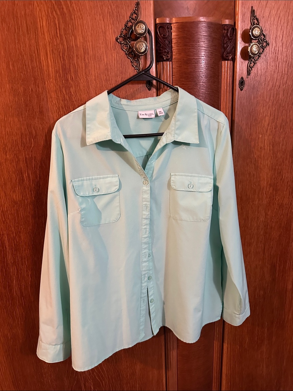Kim Rogers Mint Green Button-Front Blouse